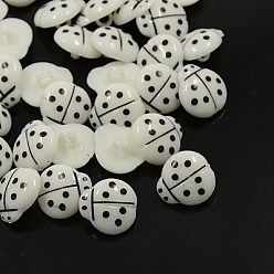 Белый Акриловые пуговицы с хвостовиком, 1-луночное, окрашенные, коровка, белые, 14x13x3 мм, отверстие : 3 мм