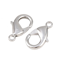 Real Platinum Plated SHEGRACE Brass Lobster Claw Clasps, Cadmium Free & Nickel Free & Lead Free, Real Platinum Plated, 23x14x4mm, Hole: 2.8mm