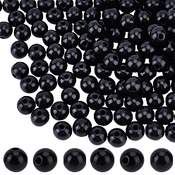 Negro 150 piezas de cuentas redondas de madera de schima natural pintadas con aerosol, negro, 16 mm, agujero: 4 mm