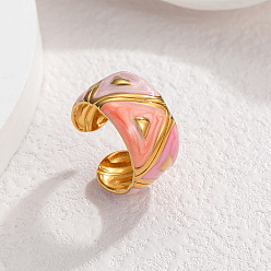 Разноцветный 304 Открытые кольца из эмалированной нержавеющей стали, треугольник шаблон, золотые, красочный, 17 мм