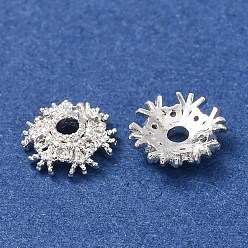 Серебро Латунные прозрачные кубические циркониевые колпачки для бусин, стойки покрытие, долговечный, цветок, серебряные, 7.5x2.5 мм, отверстие : 1.6 мм