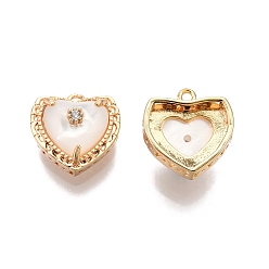 Real 18K Gold Plated Brass Micro Pave Clear Cubic Zirconia Charms, with Shell, Nickel Free, Heart, Real 18K Gold Plated, 11x11x6.5mm, Hole: 1mm
