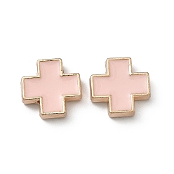 Розовый Подвески из эмали и сплава, крест прелести, золотые, туманная роза, 12x12x4 мм, отверстие : 1.4 мм