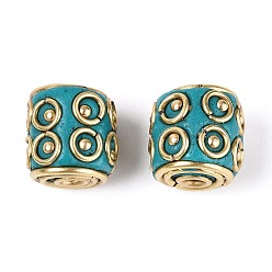 Темно-бирюзовый Индонезийские бусины ручной работы, колонка, с негальванизированной латунью, темные бирюзовый, 11x10.5~11 мм, отверстие : 1.8 мм