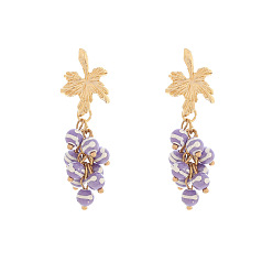 Lilac Alloy Resin Stud Dangle Earrings for Women, Grape, Golden, Lilac, 48x15mm