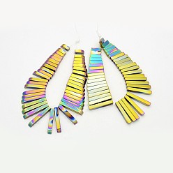 (966) Внутренний цвет Кристалл / Лиловато-лиловый на подкладке Гальваническим немагнитная синтетический гематит закончил бусинки пряди, прямоугольные, с покрытием цвета радуги, 10~30x4x4 мм, отверстие : 1 мм, около 41 шт / нитка, 7 дюйм