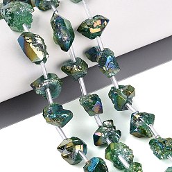 Verdemar Hilos de cuentas de amatista natural en bruto, teñidas y galvanizadas, pepitas, con cuentas de tubo de plástico, verde mar, 7.5~22x8~18x5~15 mm, agujero: 1.2~1.6 mm, sobre 22~26 unidades / cadena, 15.55~16.93 pulgada (39.5~43 cm)