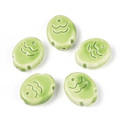 Желто-Зеленый Ручной фарфоровые керамические шарики, яркие глазированный фарфор, рыба, желто-зеленый, 17x14x5.5 мм, отверстие : 2 мм