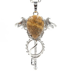 Picture Jasper Natural Picture Jasper Pendants, with Platinum Plated Brass Findings, Wing with Key Charms, 47x32x11mm