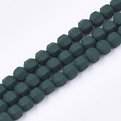 Dark Green Spray Painted Non-magnetic Synthetic Hematite Beads Strands, Star Cut Round Beads, Faceted, Dark Green, 4x4x4mm, Hole: 0.5mm, about 100pcs/strand, 15.7 inch