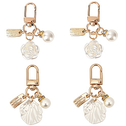 Золотой 4 шт. 2 стили симпатичная подвеска в форме ракушки и круглая подвеска из АБС-пластика, подвески с поворотными застежками из сплава, подвески на клипсах, для брелка, кошелек, украшение для рюкзака, золотые, 59 мм, Кулон : 15~25x8~21.5x2~5.5 мм, 2 шт / стиль