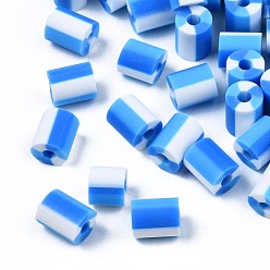 Royal Blue Handmade Polymer Clay Beads,  3 Tone, Column, Royal Blue, 5x2.5~6.5mm, Hole: 1.8mm