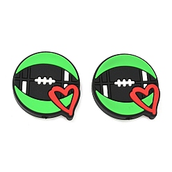 Зеленый Силиконовые бусины, регби, фокусные бусы, зелёные, 29.5x7.5 мм, отверстие : 2.5 мм