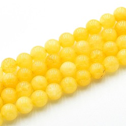 Золотистый Природного кварца нитей бисера, окрашенные, круглые, имитация желтого нефрита, золотые, 6~6.5 мм, отверстие : 0.9~1 мм, около 60~63 шт / нитка, 14.96~15.35 дюйм (38~39 см)