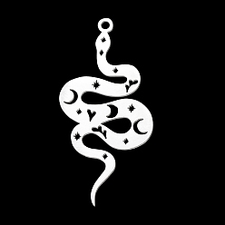 Stainless Steel Color Non-Tarnish 304 Stainless Steel Pendants, Laser Cut, Snake, Stainless Steel Color, 38x18x1mm, Hole: 1.6mm