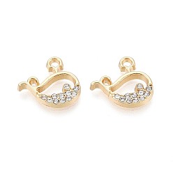 Light Gold Подвески из сплава и хрустальных страз, прелести кита, золотой свет, 14x15x2 мм, отверстие : 1.6 мм