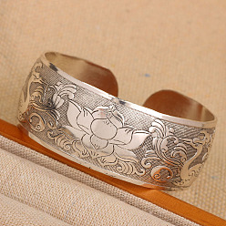 Цветок Браслеты из манжеты из тибетского сплава, широкие браслеты для женщин, античное серебро, цветок, 1 дюйм (2.5 см), внутренний диаметр: 2-1/4 дюйм (5.8 см)