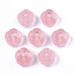 Pink Transparente sprühlackierte Glasperlen, Nachahmung Gelee, Blume, rosa, 10x10x6.5 mm, Bohrung: 0.9 mm