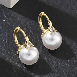 Настоящее золото 18K Женские серьги-кольца из латуни с микропаве и кубическим цирконием, круглые, с ABS имитации жемчуга, стойки покрытие, долговечный, без свинца и без кадмия, реальный 18 k позолоченный, 20x14x10 мм