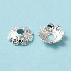 Серебро Покрытие стойки латунная крышка бусины, без кадмия и без свинца, долговечный, цветок, мульти-лепесток, серебряные, 7x6.5x2 мм, отверстие : 1.5 мм