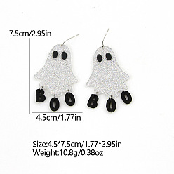 Белый Акриловые серьги болтаться, призрак, белые, 75x45 мм