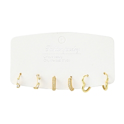 Золотой 3пары 3 стильные прозрачные серьги-кольца с кубическим цирконием в форме сердца, прямоугольника и кольца, украшения из латуни для женщин, золотые, 12~14x12.5~15x1.5~3 мм, штифты : 0.8~1 мм, 1 пара / стиль