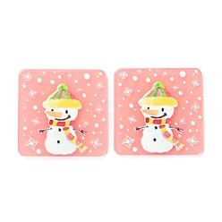 Snowman Christmas Theme 3D Printed Resin Pendants, DIY Earring Accessories, Square with Snowman Pattern, DarkSalmon, Snowman Pattern, 34.5x34.5x2.5mm, Hole: 1.6mm