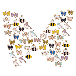 Mixed Color 60Pcs 15 Styles Light Gold Plated Alloy Pendants, with Enamel, Mixed Shapes, Mixed Color, 4pcs/style