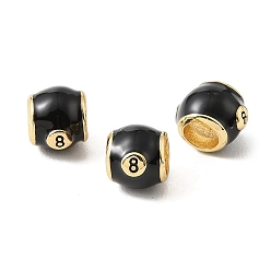 Negro Esmalte de bronce granos europeos, abalorios de grande agujero, chapado en rack, larga duración plateado, sin plomo y el cadmio, barril con número 8, real 18 k chapado en oro, negro, 10x8.5x8 mm, agujero: 5 mm