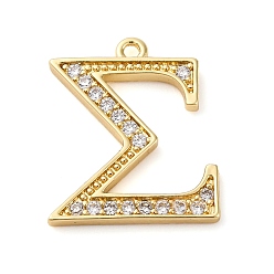 Letter S Подвеска из латуни с микропаве из кубического циркония, греческий алфавит, реальный 18 k позолоченный, Письмо с, 16x13.5x1.5~1.6 мм, отверстие : 1.1 мм