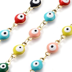 Разноцветный Ионное покрытие (ip) 304 звенья цепи из нержавеющей стали, со смолой, эмалью и катушкой, несварные, реальный 18 k позолоченный, глаз, красочный, 11x6x4 мм, около 32.81 футов (10 м) / рулон