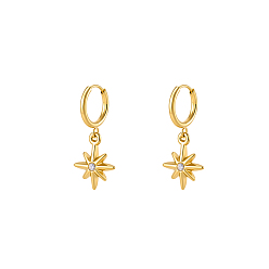 Star 304 Stainless Steel Micro Pave Cubic Zirconia Hoop Dangle Earrings for Women, Real 18K Gold Plated, Star, 33x14mm