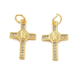 Настоящее золото 18K Латунные микро проложить кубического циркония подвески, крестик, без свинца и без кадмия, долговечный, стойки покрытие, с целью перехода в кольце, реальный 18 k позолоченный, 19x11.5x2.5 мм, отверстие : 3 мм