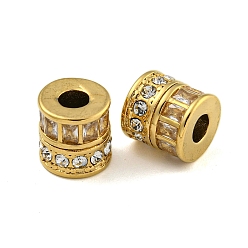 Настоящее золото 18K Ионное покрытие (ip) 304 шарики из нержавеющей стали, со стеклом и горный хрусталь, колонка, реальный 18 k позолоченный, 10 мм, отверстие : 3.5 мм