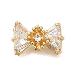 Настоящее золото 14K Латунные микро проложить кубического циркония подвески, бантом прелести, реальный 14 k позолоченный, 9.5x15x6 мм, отверстие : 1.2 мм