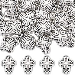 Antique Silver 50Pcs Tibetan Style Alloy Beads, Cross, Antique Silver, 11.5x14x4mm, Hole: 1.5mm