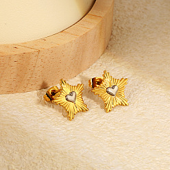 Couleur Dorée & Acier Inoxydable 304 boucles d'oreilles en acier inoxydable pour femmes, étoiles & coeur, or et acier inoxydable Couleur, 15mm