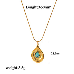 Синтетическая Бирюза Подвеска в виде цветка из искусственной бирюзы в форме капли 304 цепочки из нержавеющей стали для женщин, золотые, 17.72 дюйм (45 см), Кулон : длиной 28.2 мм 