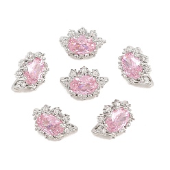 Platine Barres d'espacement en laiton micro-pavé de zircone cubique Shegrace Flower, sans cadmium et sans plomb et sans nickel, plaqué longue durée, platine, 12x9x7mm, Trou: 1.2mm
