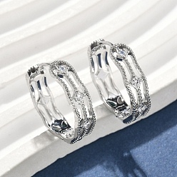 Платинированный Прямоугольные серьги-кольца из латуни с прозрачным кубическим цирконием, Реальная платина, 21x22.5x5.5 мм