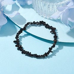 Обсидиан Женские эластичные браслеты из натуральной крошки обсидиана с бисером, внутренний диаметр: 2-1/4~2-1/2 дюйм (50~52 мм)