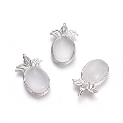 Quartz Crystal Natural Quartz Crystal Pendants, Rock Crystal Pendants, with Platinum Tone Brass Findings, Pineapple, 29x17.5x7mm, Hole: 4.5x3.5mm
