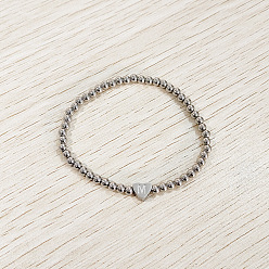 Letter M 304 эластичные браслеты из нержавеющей стали для женщин, сердце с письмом, цвет нержавеющей стали, Буква М, внутренний диаметр: 2.24 дюйм (5.7 см)