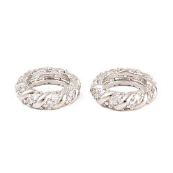 Платина Латунные микропаве из прозрачного кубического циркония, долговечный, стойки покрытие, без свинца и без кадмия, скрученный, платина, 11x3 мм, отверстие : 7 мм