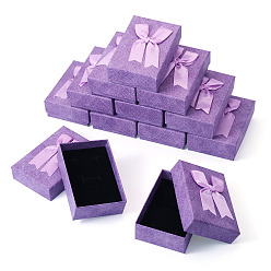 Фиолетовый Прямоугольные бумажные подарочные коробки для хранения ювелирных изделий с бантом, для ожерелья, перстня, серег, фиолетовые, 9.2x6.2x3 см