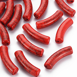 (123L) Белый крем непрозрачный блеск Непрозрачные акриловые бусины с краклеем, изогнутая трубка, огнеупорный кирпич, 32x10x8 мм, отверстие : 1.8 мм, Около 330 шт / 500 г