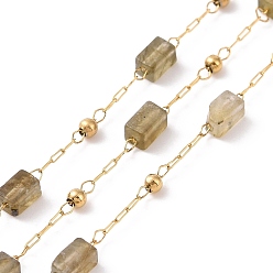Labradorite Natural Labradorite Rectangle Beaded Chains, with Golden 304 Stainless Steel Findings Ion Plating(IP), Unwelded, 4~4.5x2~2.5x2~2.5mm