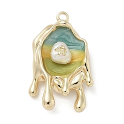 Средний Бирюзовый Латунь эмаль подвески, без кадмия, без никеля и без свинца, талисманы в стиле масляной живописи, с ABS имитации жемчуга, средне бирюзовый, 26x15.5x5.5 мм, отверстие : 1.6 мм
