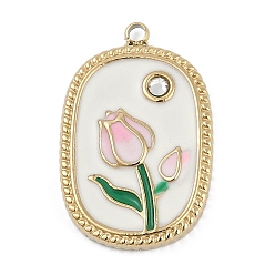 Белый 304 нержавеющей стальной эмали подвески, со стразами, овал с цветочной подвеской, реальный 18 k позолоченный, ионное покрытие (ip), белые, 23x15x3 мм, отверстие : 1.5 мм