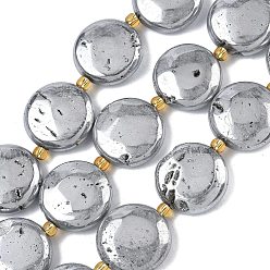 Серебро Гальванические природные друзы геод, плоско-круглые, с бисером, серебряные, 20x7~7.5 мм, отверстие : 0.9~1 мм, около 9 шт / нитка, 8.03'' (20.4 см)